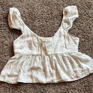Hollister Cream Ruffled Tie-Front Peplum Crop Top